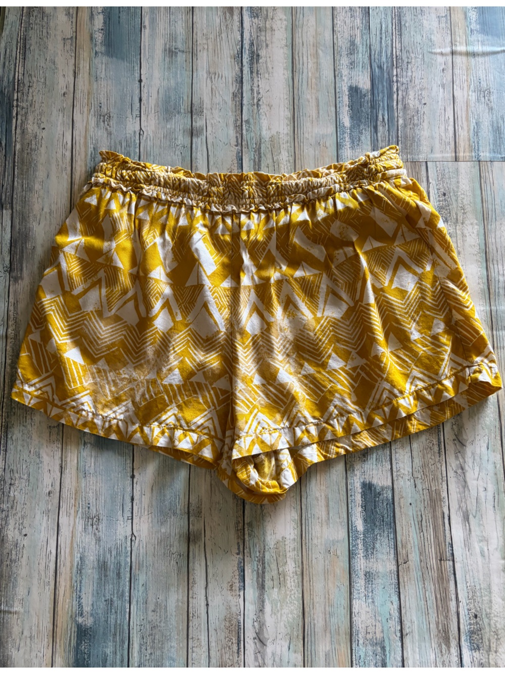 Anthropologie Yellow and White Printed Smocked Waistband Shorts - Picture 3 of 8
